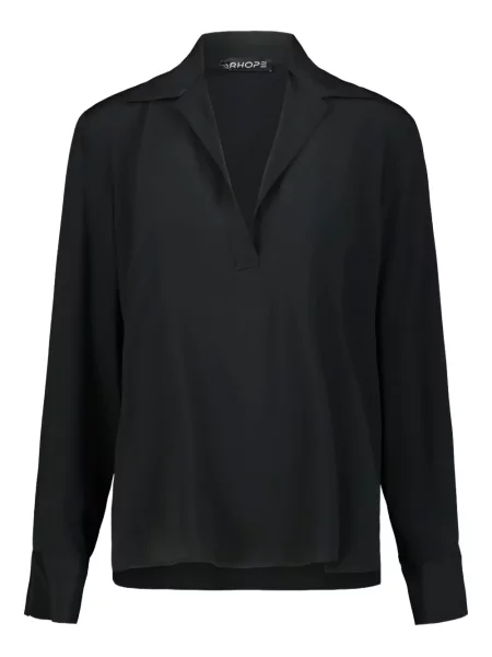 Kołnierzykowy bluzka Drhope z dekoltem w serek czarna