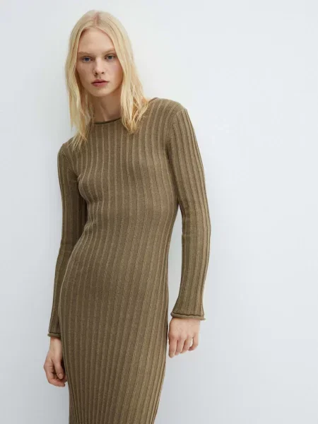 MANGO Africa Сукня міді Бавовна/акрил зелений
