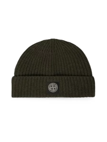 Czapka Stone Island wełniana z kamieniami zielona
