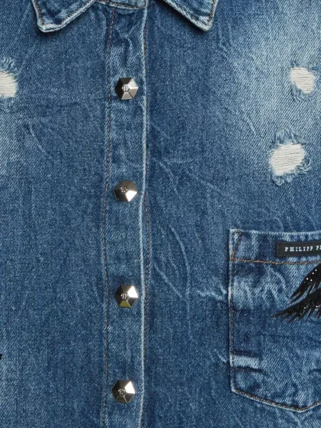 Traper košulja Philipp Plein s izlizanim efektom plava