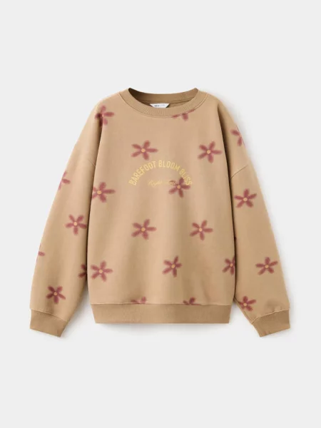 Kwiecista bluza z ozdobnym nadrukiem Dzieci lata MANGO KIDS brązowy