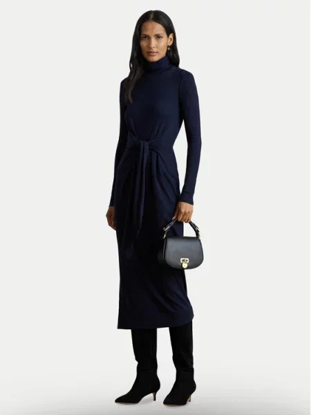 Dlhé oblekové maxi šaty Lauren Ralph Lauren s dlhými rukávmi modrá