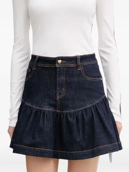 Fustă din denim Gaudi cu volane albastru