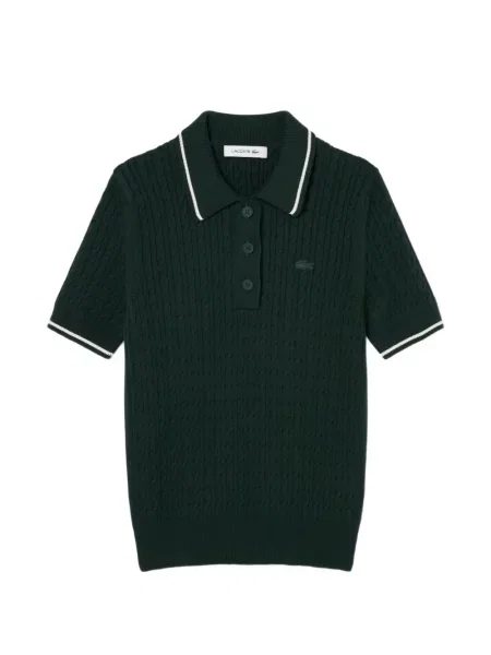 Плетена с яка поло тениска Lacoste на райета зелено