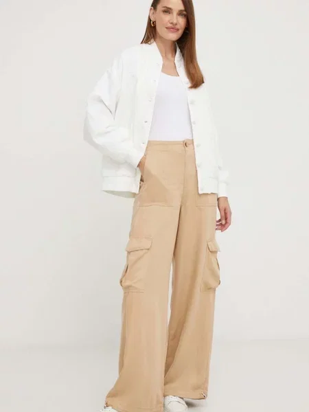 Панталон Answear Lab с широка каройка с висока талия кафяво