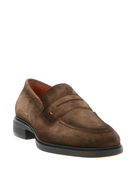Pantofi loafer Santoni din piele de căprioară maro