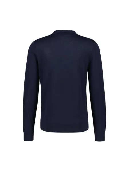 Sweter z dzianiny z kołnierzykiem polo i dekoltem w serek Profuomo niebieska