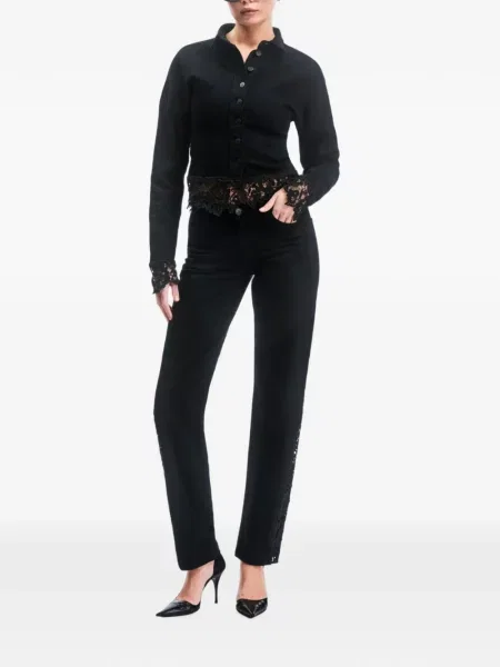Blugi drepți Ow Collection din dantelă negru