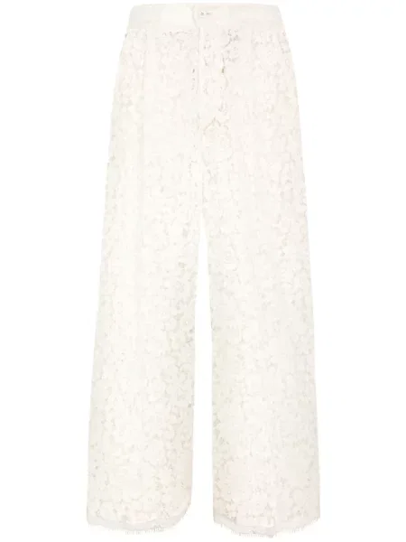 Květinové krajkové široké kalhoty Dolce & Gabbana bílé