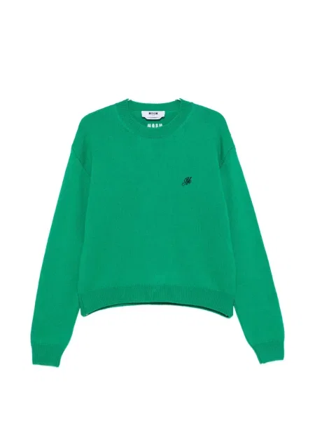 Pulover Msgm cu broderie cu decolteu rotund verde