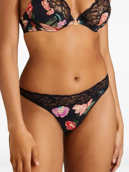 Chiloți tanga Aubade cu model floral cu imagine din dantelă negru