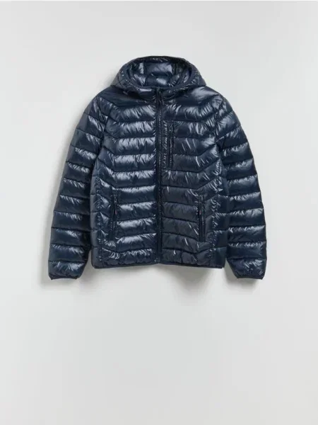 Reserved Geacă matlasată cu glugă bleumarin