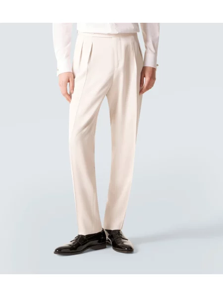 Pantaloni Brunello Cucinelli de mătase alb