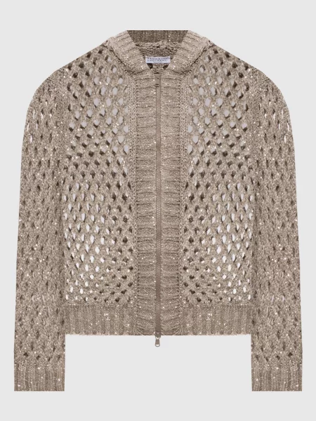 Ажурний кардиган з капюшоном Brunello Cucinelli бежевий