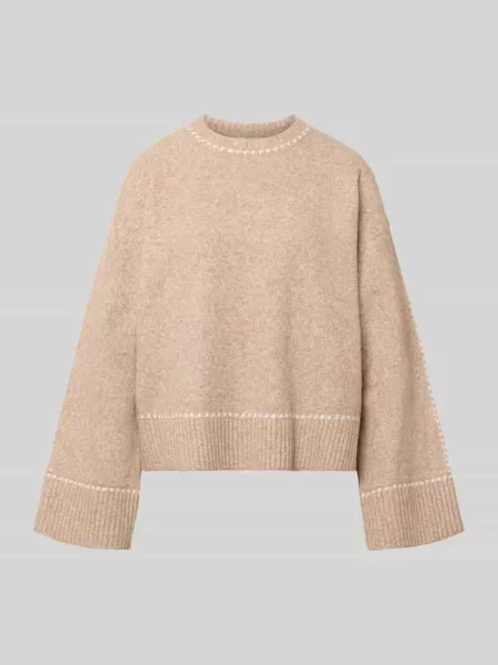 Sweter z dzianiny z kontrastowymi szwami model Roeme' Neo Noir beżowy