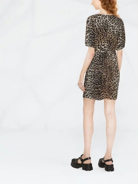 Leopardí oblekové mini šaty Ganni s potiskem hnědé