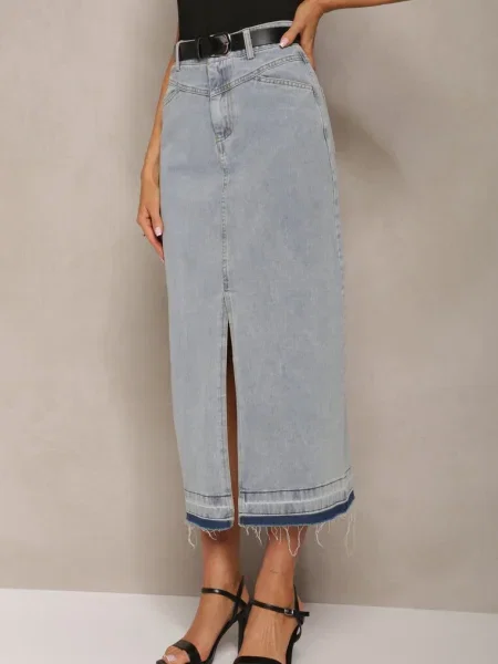 Fustă Blugi Creion Deschis cu Olvane albastru