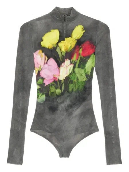 Body Msgm w kwiatki z nadrukiem czarny