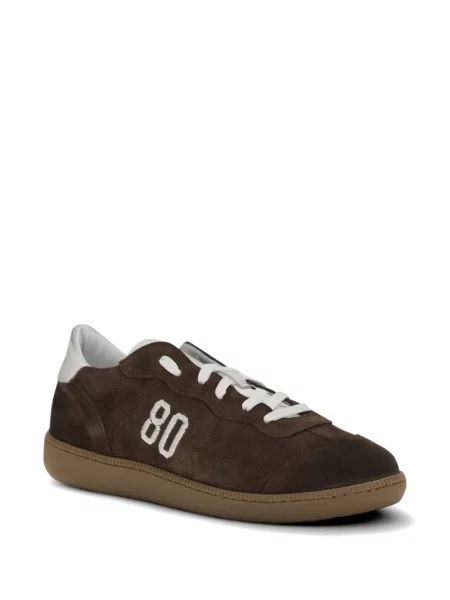Sneakerși Be980 cu broderie din piele de căprioară maro