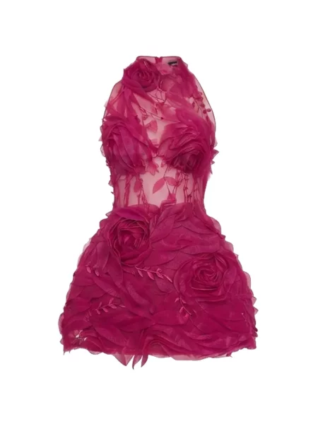 Rochie Gemy Maalouf cu model floral cu aplicații cu gât halter roz