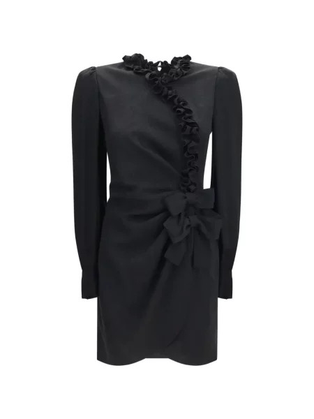 Rochie Alessandra Rich de mătase cu volane negru