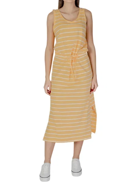 Midi obleka B.young brez rokavov s črtami nad koleni bela