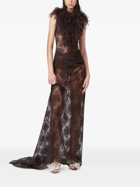 Rochie maxi Giuseppe Di Morabito cu pene din dantelă maro