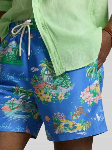 Polo Ralph Lauren Moda plażowa Mężczyzna L Bahamas Bear Swim Shorts niebieski