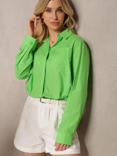 Cămașă deschis din cu croială scurtă decorată cu și șnur cu Efille verde