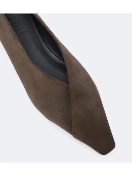 Balerini Brunello Cucinelli din piele de căprioară maro