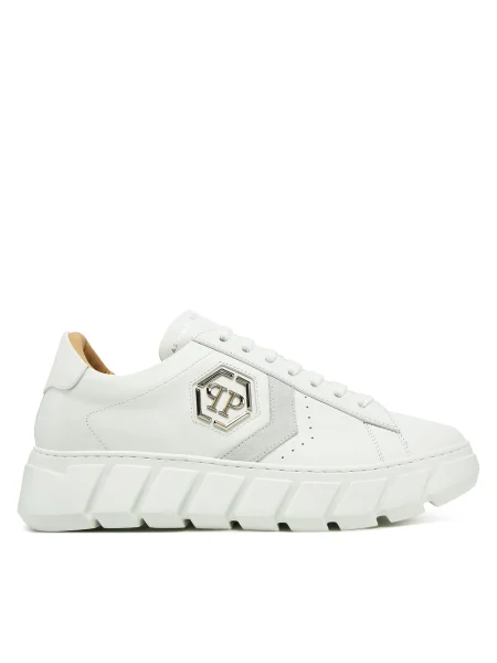 Кожени маратонки Philipp Plein Nappa Lo-Top Hexagon 01 бяло