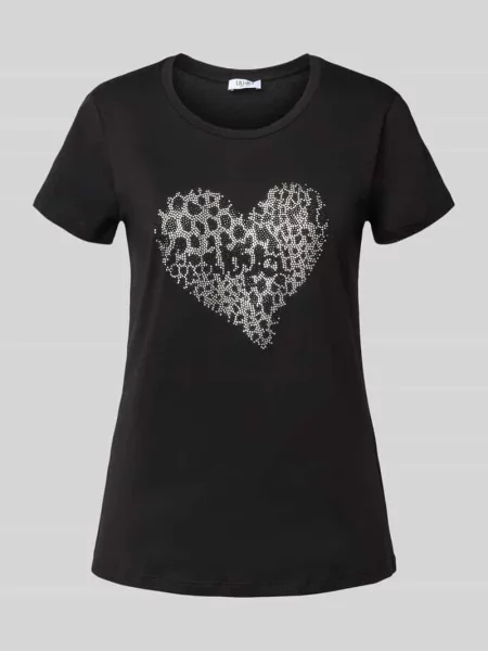 T-shirt zdobiony kamieniami czarna