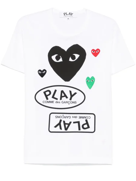 Tricou Comme Des Garcons Play cu motiv cu inimi alb