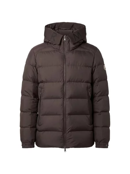 Geacă cu puf Moncler cu glugă cu imagine maro