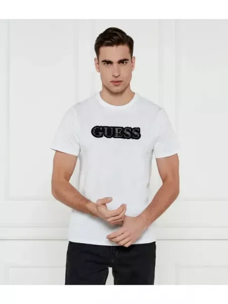 GUESS Tricou EMBELLISHED LOGO alb