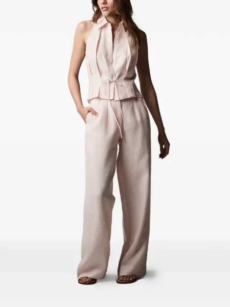 Pantaloni palazzo Hevron cu cordon roz