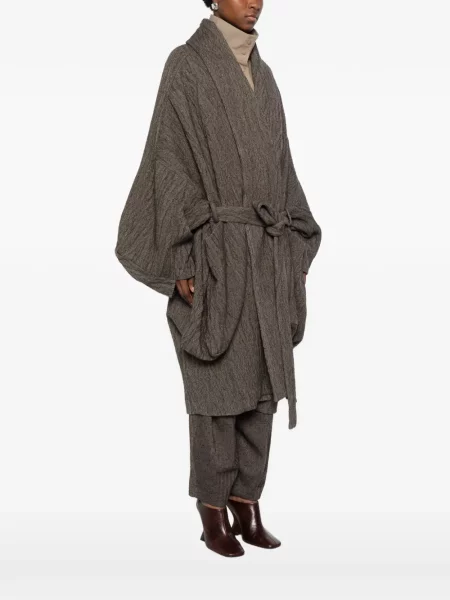 Cu centură palton Uma Wang cu model herringbone gri