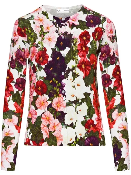 Cardigan Oscar De La Renta cu model floral cu imagine roz