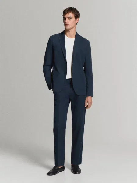Marynarka garniturowa slim fit z lnu i lyocellu Mężczyzna 50 MANGO MAN granatowy