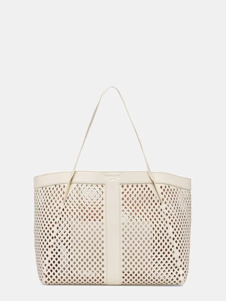 Geanta de piele Twinset din piele bej