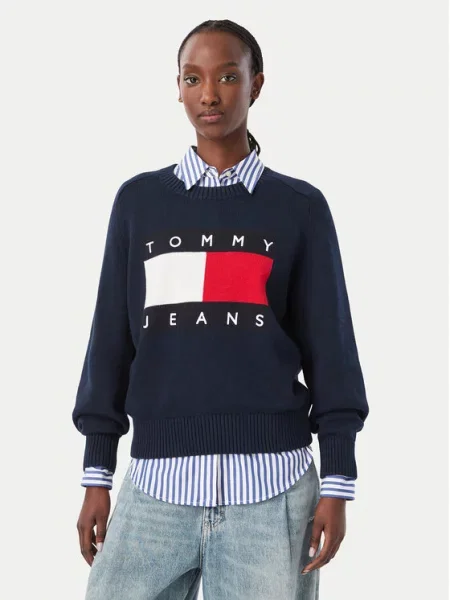 Tommy Jeans Megztinis Flag Tamsiai mėlyna balta