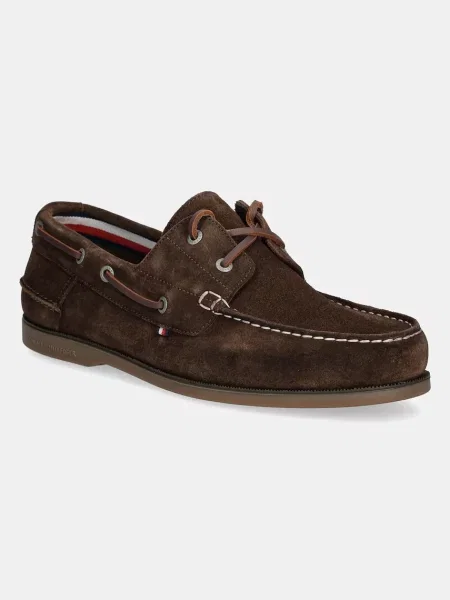 Велурени мокасини Tommy Hilfiger TH BOAT SHOE CORE SUEDE кафяво