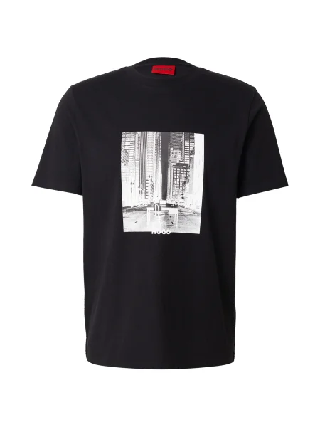 HUGO Tricou Deyss gri / gri deschis negru