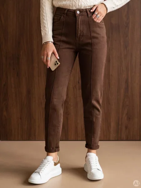 Jeansy mom fit z wysokim stanem Dstreet brązowe