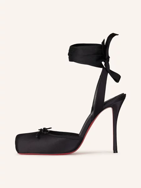 Šněrovací krajkové lodičky Christian Louboutin s otevřenou patou černé