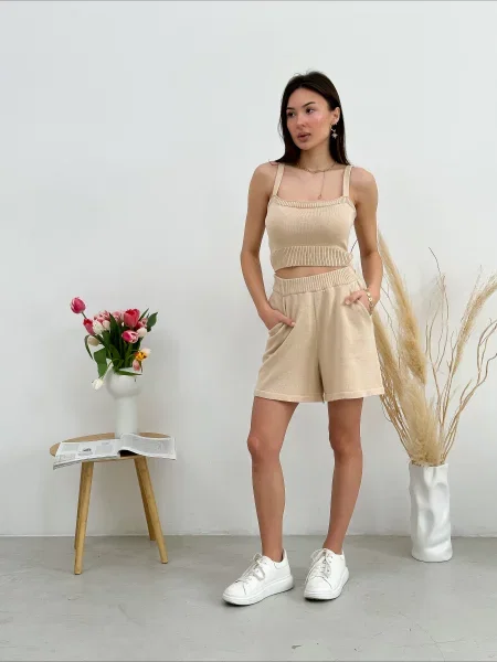 Трикотажные повседневные шорты Art Knit бежевые