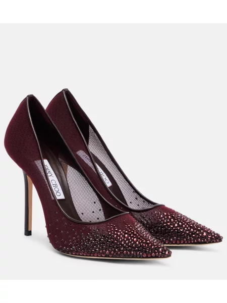 Pantofi cu toc Jimmy Choo de cristal bordo