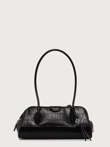 Calvin Klein Geantă Emblem Trio Croco Shoulder Bag negru