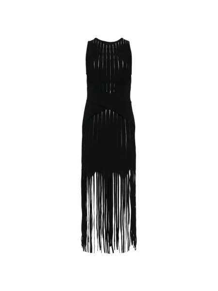 Mała sukienka mini Balmain z frędzli garniturowa czarna