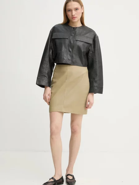Шкіряна спідниця Ceciliana mini олівець бежевий